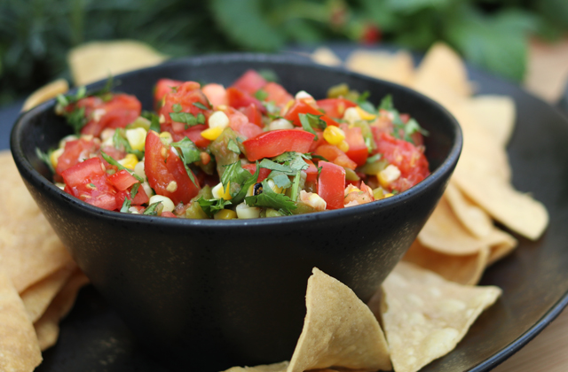 fire roasted salsa in a black bowl