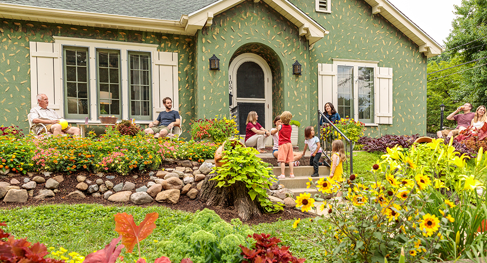 family celebrating in their back yard